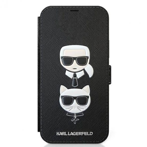 Karl Lagerfeld KLFLBKP12SSAKICKCBK iPhone 12 mini 5,4" negru/negru carte Saffiano Karl & Choupette husă