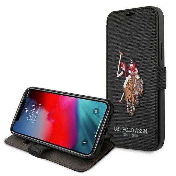 US Polo USFLBKP12MPUGFLBK Husă Polo Brodery Collection pentru iPhone 12/12 Pro 6,1" cu carte neagră/czarny