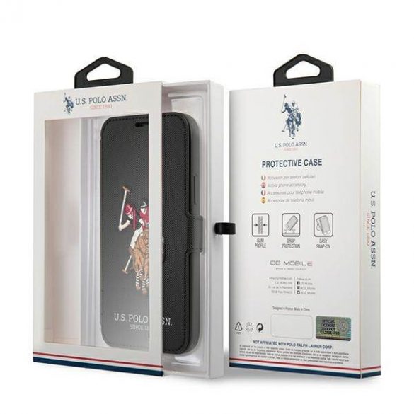 US Polo USFLBKP12MPUGFLBK Husă Polo Brodery Collection pentru iPhone 12/12 Pro 6,1" cu carte neagră/czarny