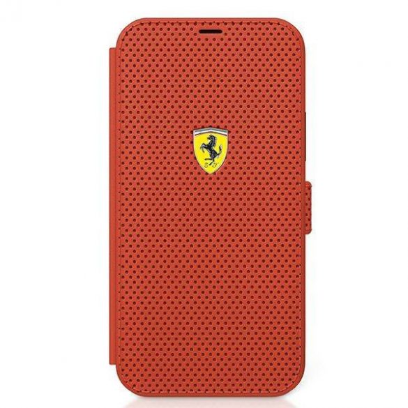 Ferrari FESPEFLBKP12SRE Husă perforată pentru iPhone 12 mini 5,4" czerwony/carte roșie On Track