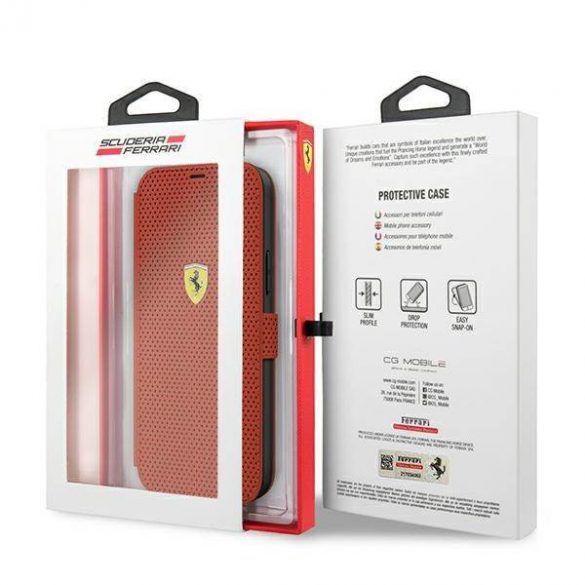 Ferrari FESPEFLBKP12SRE Husă perforată pentru iPhone 12 mini 5,4" czerwony/carte roșie On Track