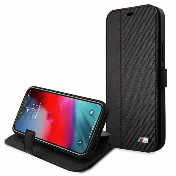 Etui BMW BMFLBKP12SMCARBK iPhone 12 mini 5,4" czarny/black book M Collection PU Carbon Stripe