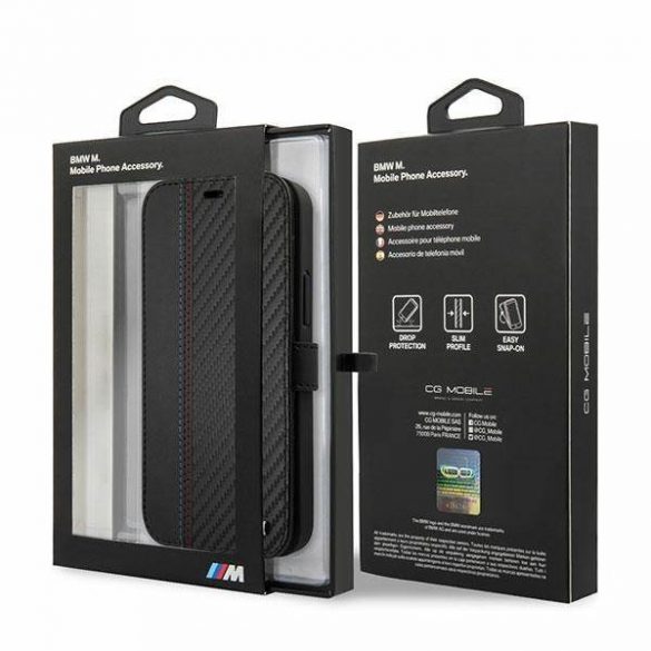 Etui BMW BMFLBKP12SMCARBK iPhone 12 mini 5,4" czarny/black book M Collection PU Carbon Stripe