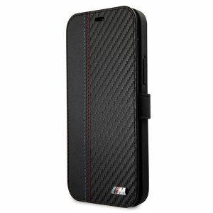 Etui BMW BMFLBKP12LMCARBK iPhone 12 Pro Max 6,7" czarny/black book M Collection PU Carbon Stripe