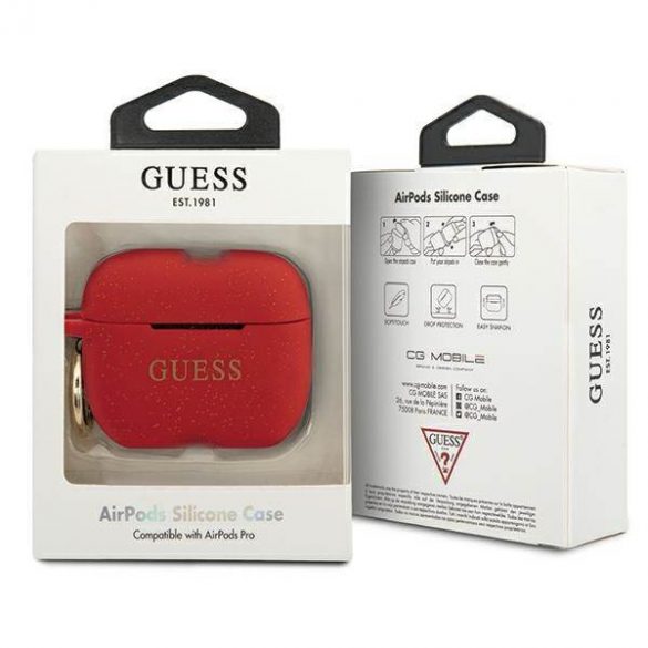 Husă Guess GUACAPSILGLRE AirPods Pro husă cu sclipici din silicon de culoare roșie/czerwony