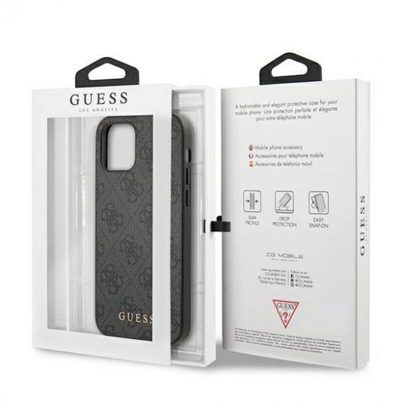 Guess GUHCP12MG4GFGR iPhone 12 / 12 Pro 6,1" gri/gri husă greu 4G Metal Gold Logo husă