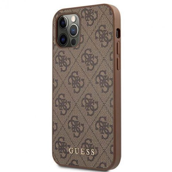 Guess GUHCP12MG4GFBR iPhone 12 / 12 Pro 6,1" maro/maro husă greu 4G Metal Gold Logo husă