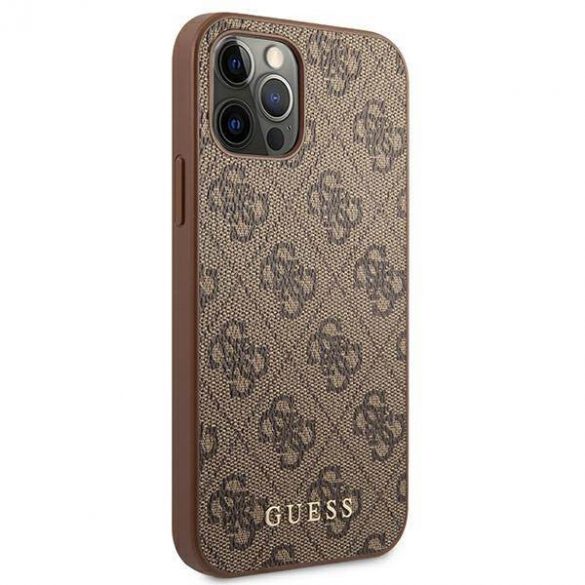 Guess GUHCP12MG4GFBR iPhone 12 / 12 Pro 6,1" maro/maro husă greu 4G Metal Gold Logo husă