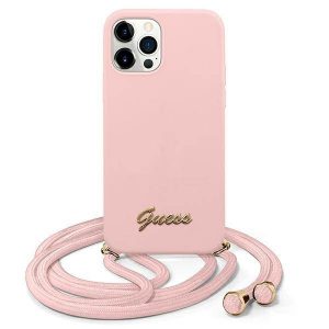 Guess GUHCP12LLSCLMGLP iPhone 12 Pro Max 6,7" rożowy/roz carcasă rigidă metal Logo Cord