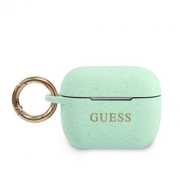 Guess GUACAPSILGLGN Husa AirPods Pro zielony/verde cu sclipici din silicon