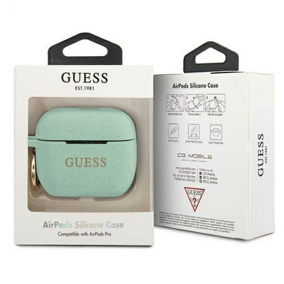 Guess GUACAPSILGLGN Husa AirPods Pro zielony/verde cu sclipici din silicon