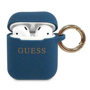 Guess GUACCSILGLBL Husa AirPods 1/2 niebieski/albastru Silicon Glitter