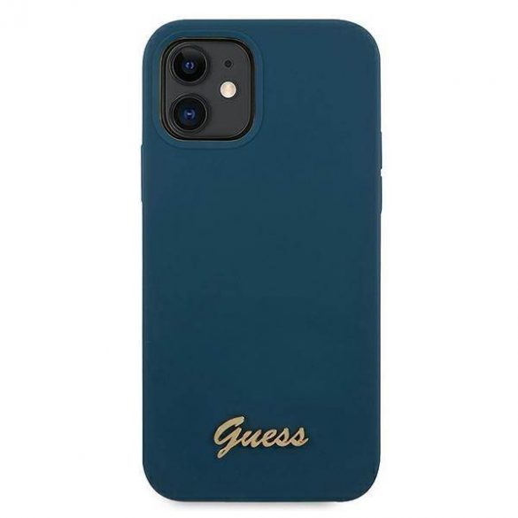 Guess GUHCP12SLSLMGBL iPhone 12 mini 5,4" niebieski/albastru carcasă rigidă Metal Logo Script