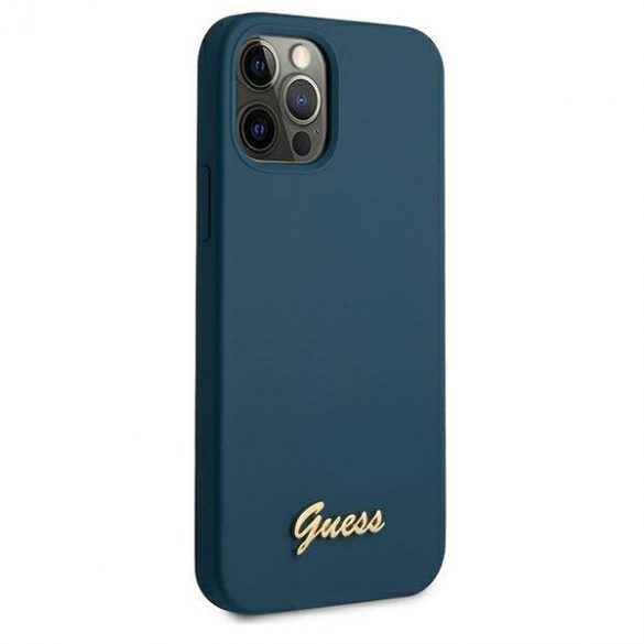 Guess GUHCP12LLSLMGBL iPhone 12 Pro Max 6,7" niebieski/albastru carcasă rigidă metal Logo Script