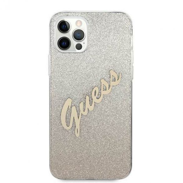 Guess GUHCP12MPCUGLSGO Husă rigidă pentru iPhone 12/12 Pro, 6,1" złoty/aurie Husă cu script cu sclipici gradient