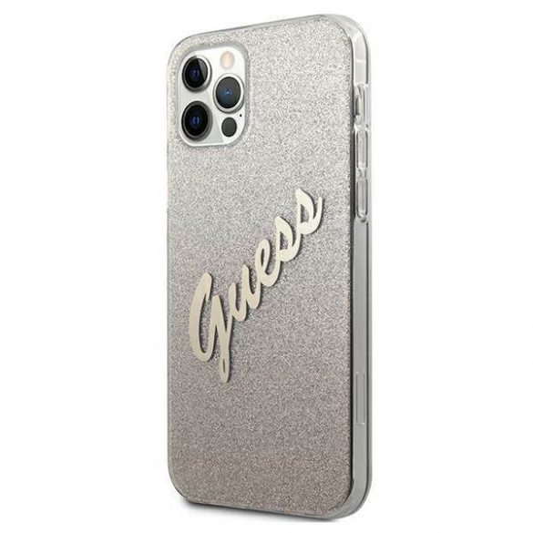 Guess GUHCP12LPCUGLSGO Husă rigidă pentru iPhone 12 Pro Max de 6,7" złoty/aurie Husă cu script cu sclipici gradient