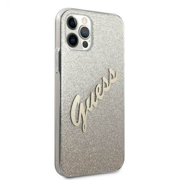 Guess GUHCP12LPCUGLSGO Husă rigidă pentru iPhone 12 Pro Max de 6,7" złoty/aurie Husă cu script cu sclipici gradient