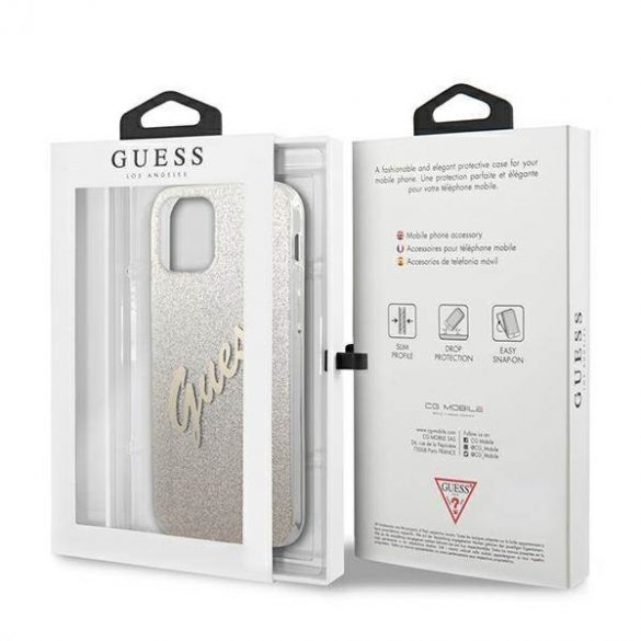 Guess GUHCP12LPCUGLSGO Husă rigidă pentru iPhone 12 Pro Max de 6,7" złoty/aurie Husă cu script cu sclipici gradient