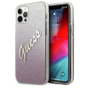 Guess GUHCP12MPCUGLSPI iPhone 12/12 Pro 6,1" husă rigidă rożowy/roz Husă cu script sclipici