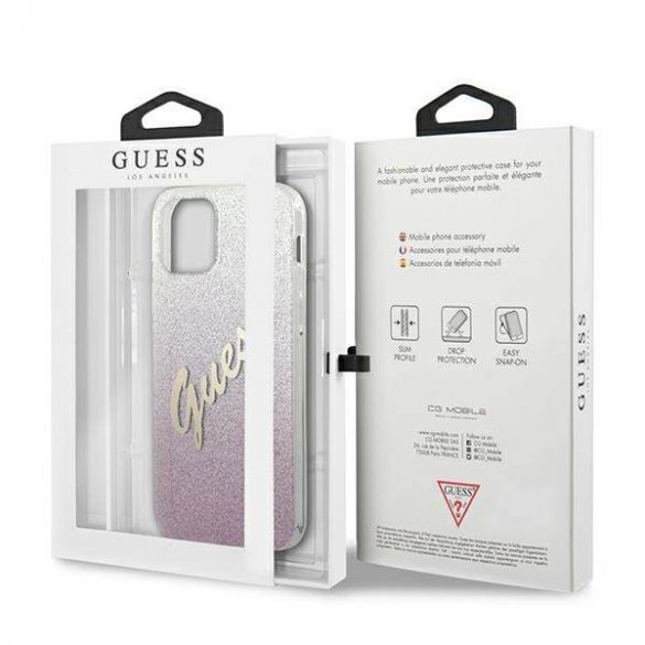 Guess GUHCP12MPCUGLSPI iPhone 12/12 Pro 6,1" husă rigidă rożowy/roz Husă cu script sclipici