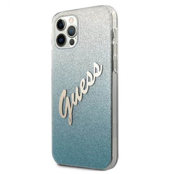 Guess GUHCP12MPCUGLSBL iPhone 12/12 Pro 6,1" niebieski/albastru Husă rigidă Glitter Gradient Script