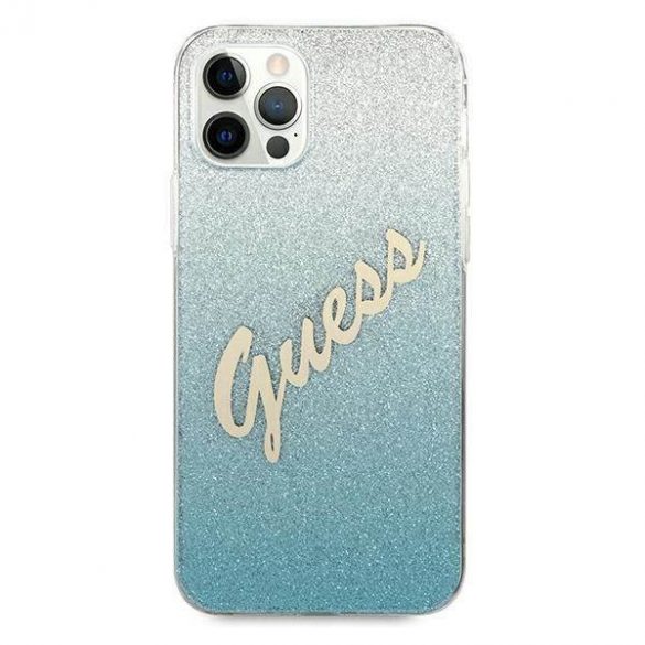 Guess GUHCP12MPCUGLSBL iPhone 12/12 Pro 6,1" niebieski/albastru Husă rigidă Glitter Gradient Script