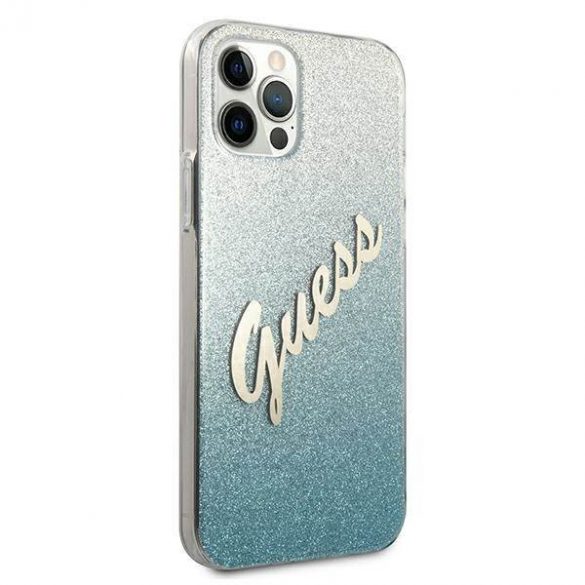 Guess GUHCP12MPCUGLSBL iPhone 12/12 Pro 6,1" niebieski/albastru Husă rigidă Glitter Gradient Script