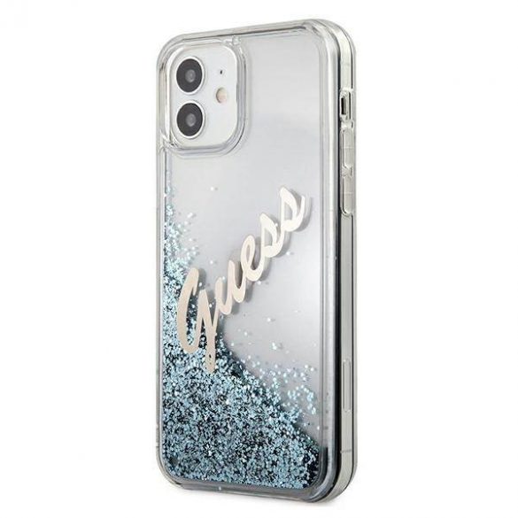 Guess GUHCP12SGLVSBL iPhone 12 mini 5,4" niebieski/albastru Husă rigidă Glitter Vintage Script