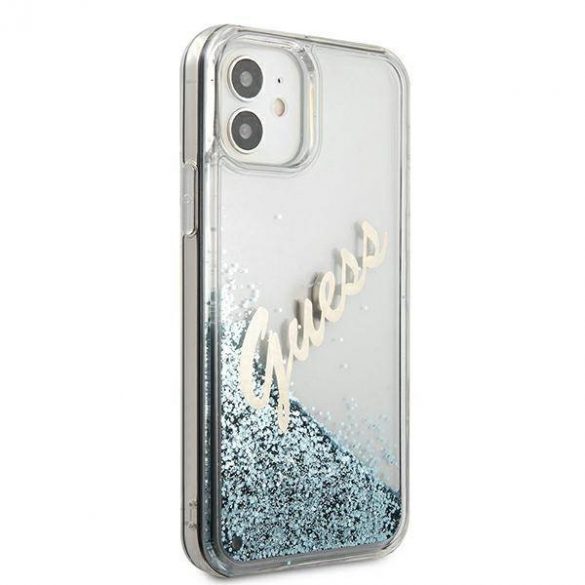 Guess GUHCP12SGLVSBL iPhone 12 mini 5,4" niebieski/albastru Husă rigidă Glitter Vintage Script