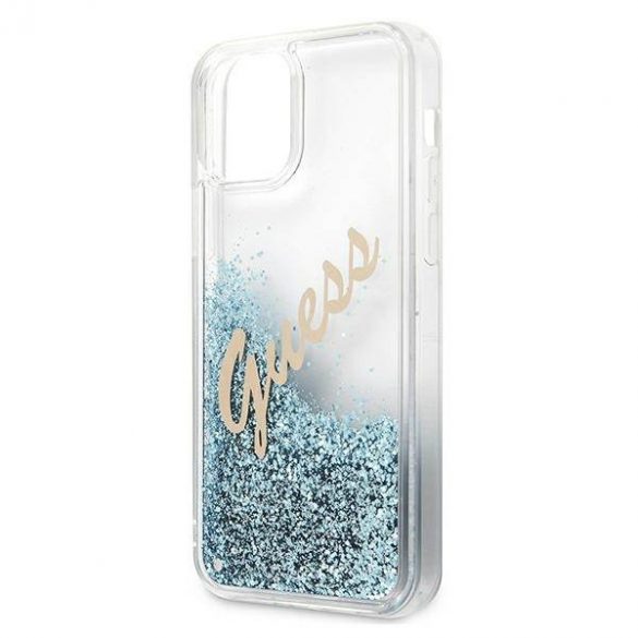 Guess GUHCP12SGLVSBL iPhone 12 mini 5,4" niebieski/albastru Husă rigidă Glitter Vintage Script