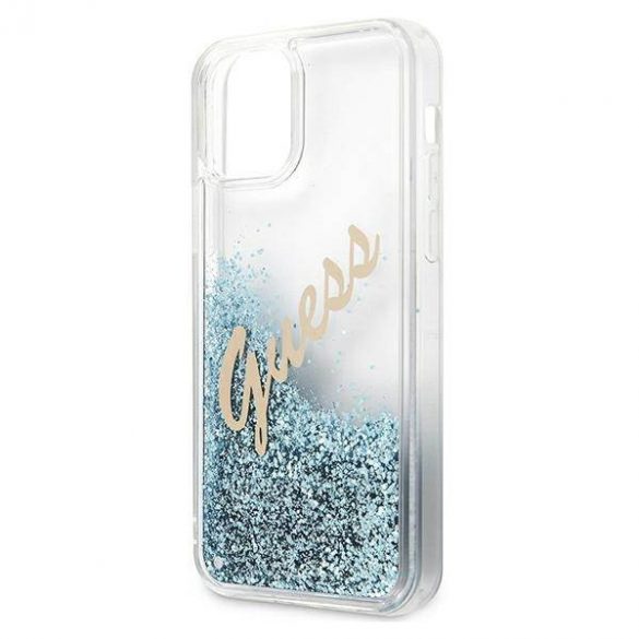 Guess GUHCP12LGLVSBL iPhone 12 Pro Max 6,7" niebieski/albastru Husă rigidă Glitter Vintage Script