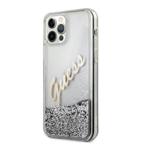 Guess GUHCP12LGLVSSI iPhone 12 Pro Max 6,7" srebrny/argintiu Husă rigidă Glitter Vintage Script