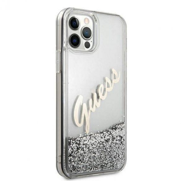 Guess GUHCP12LGLVSSI iPhone 12 Pro Max 6,7" srebrny/argintiu Husă rigidă Glitter Vintage Script