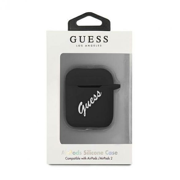 Guess GUACA2LSVSBW Husa AirPods 1/2 czarno biały/negru alb Silicon Vintage