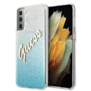 Guess GUHCS21MPCUGLSBL S21+ G996 niebieski/albastru carcasă rigidă Glitter Gradient Script