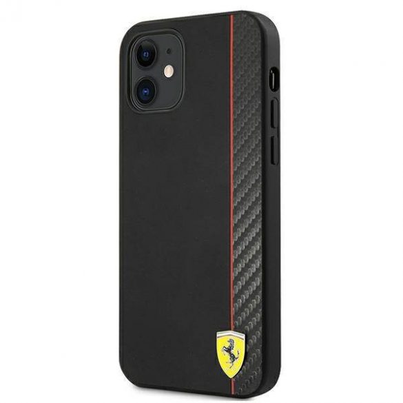 Carcasă rigidă Ferrari FESAXHCP12SBK pentru iPhone 12 mini 5,4 inchi, negru/czarny, On Track Carbon Stripe