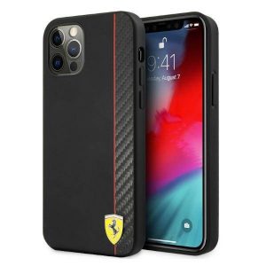 Carcasă rigidă Ferrari FESAXHCP12LBK pentru iPhone 12 Pro Max 6,7 inchi, negru/czarny, On Track Carbon Stripe