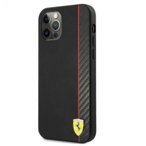 Carcasă rigidă Ferrari FESAXHCP12LBK pentru iPhone 12 Pro Max 6,7 inchi, negru/czarny, On Track Carbon Stripe