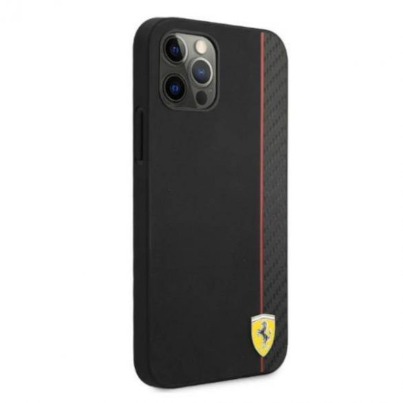 Carcasă rigidă Ferrari FESAXHCP12LBK pentru iPhone 12 Pro Max 6,7 inchi, negru/czarny, On Track Carbon Stripe