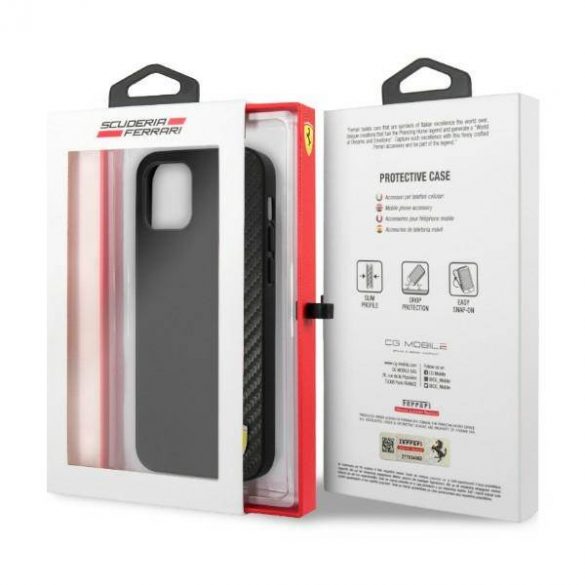 Carcasă rigidă Ferrari FESAXHCP12LBK pentru iPhone 12 Pro Max 6,7 inchi, negru/czarny, On Track Carbon Stripe