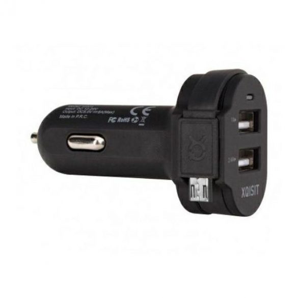 Xqisit încărcător sam. 6A Dual USB+microUSB încărcător auto negru/negru 20425