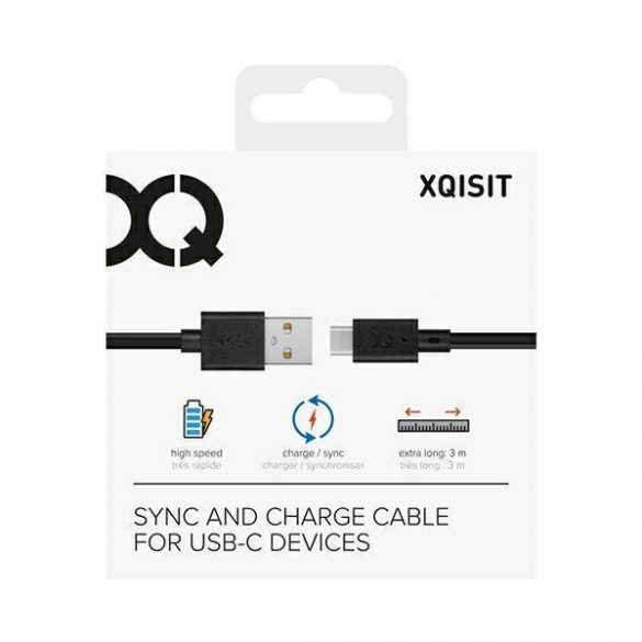 Xqisit kabel Charge & Sync USB A -USB C 3,0 m czarny/negru 31298