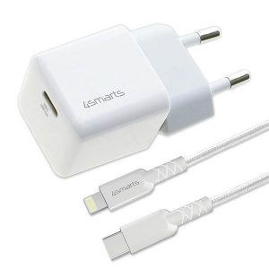 4smarts Ładowarka sieciowa + kabel MFI VoltPlug PD 30W GaN USB-C/Lightning 1,5m biała/alb 451534