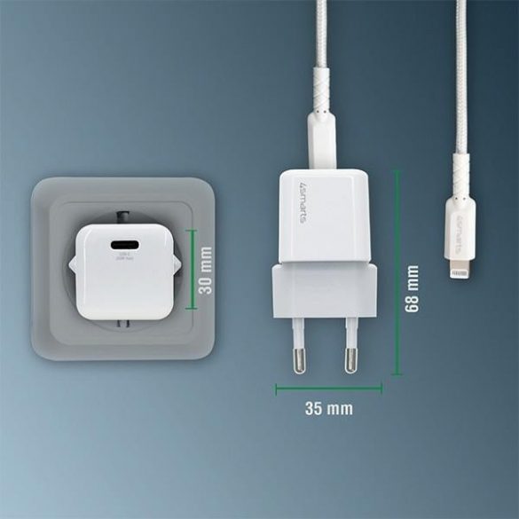 4smarts Ładowarka sieciowa + kabel MFI VoltPlug PD 30W GaN USB-C/Lightning 1,5m biała/alb 451534