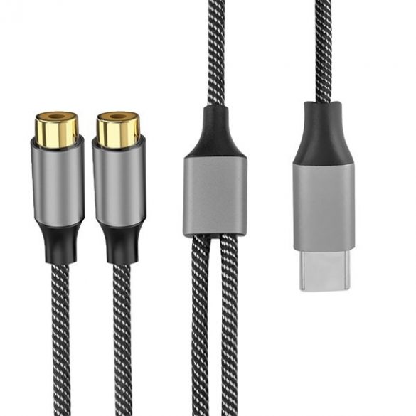 4smarts Kabel Audio USB-C - 2x priză cinch 20cm tekstylny czarny/negru 456903