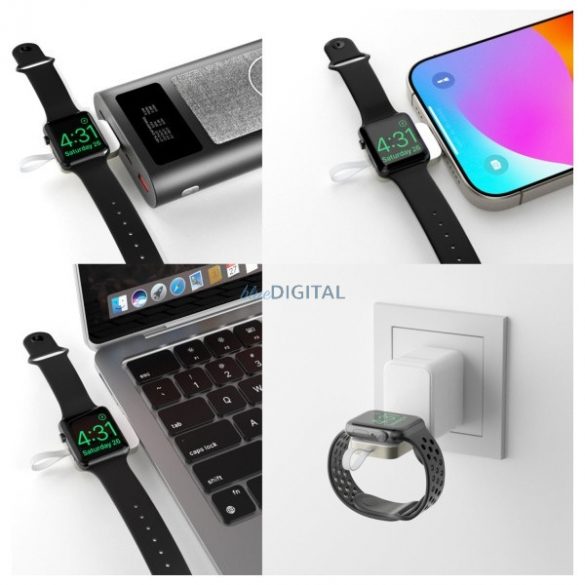 4smarts VoltBeam Wireless Charger pentru Apple Watch, 1m cu cablu de extensie Type-C, 2.5W - alb