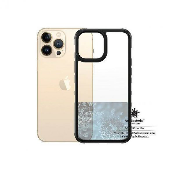 Husă PanzerGlass ClearCase iPhone 13 Pro Max 6,7" neagră, antibacteriană, calitate militară, SilverBullet 0320