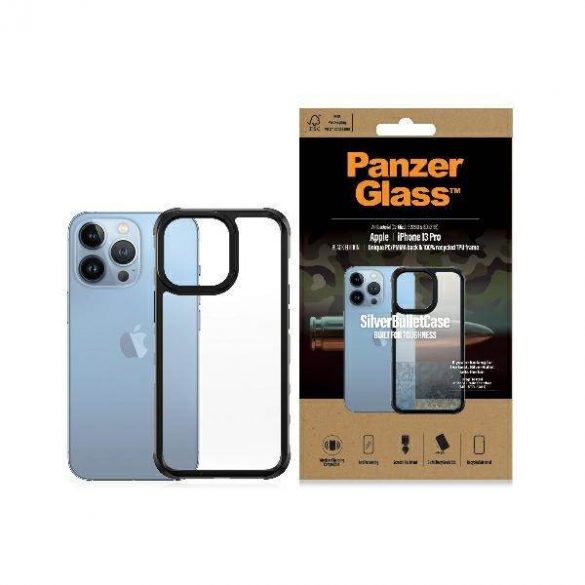 Husă PanzerGlass ClearCase pentru iPhone 13 Pro 6,1" neagră, antibacterian, calitate militară, SilverBullet 0324