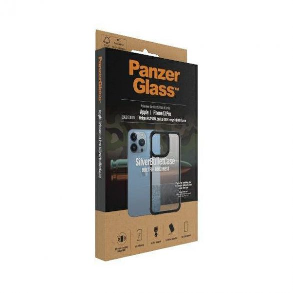 Husă PanzerGlass ClearCase pentru iPhone 13 Pro 6,1" neagră, antibacterian, calitate militară, SilverBullet 0324