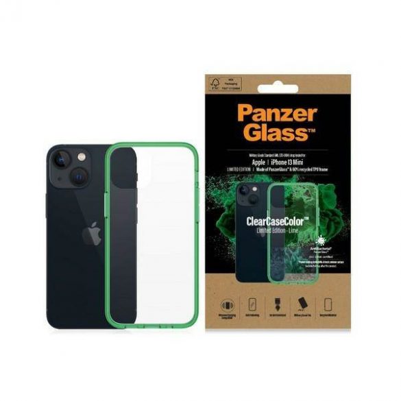 Husă PanzerGlass ClearCase iPhone 13 Mini 5,4" antibacteriană de calitate militară Lime 0329